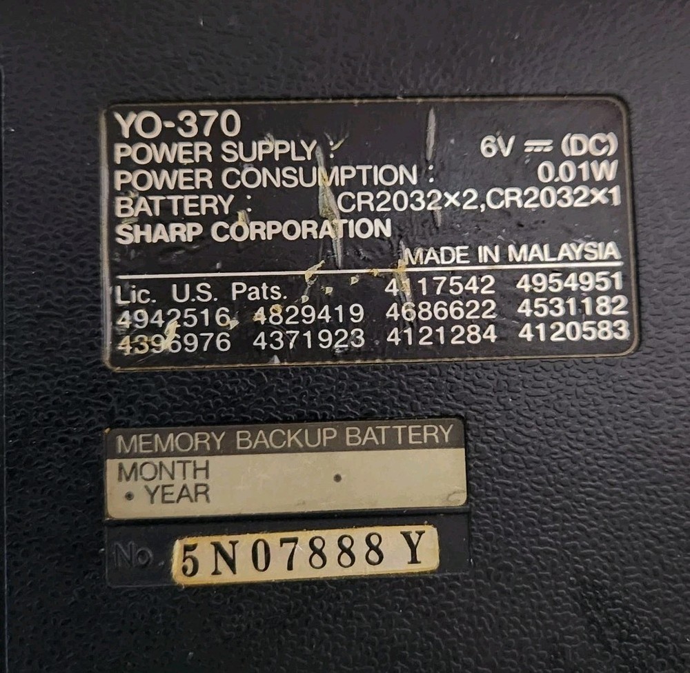 Vintage Sharp YO-370 128kb Electronic Organizer Tested*