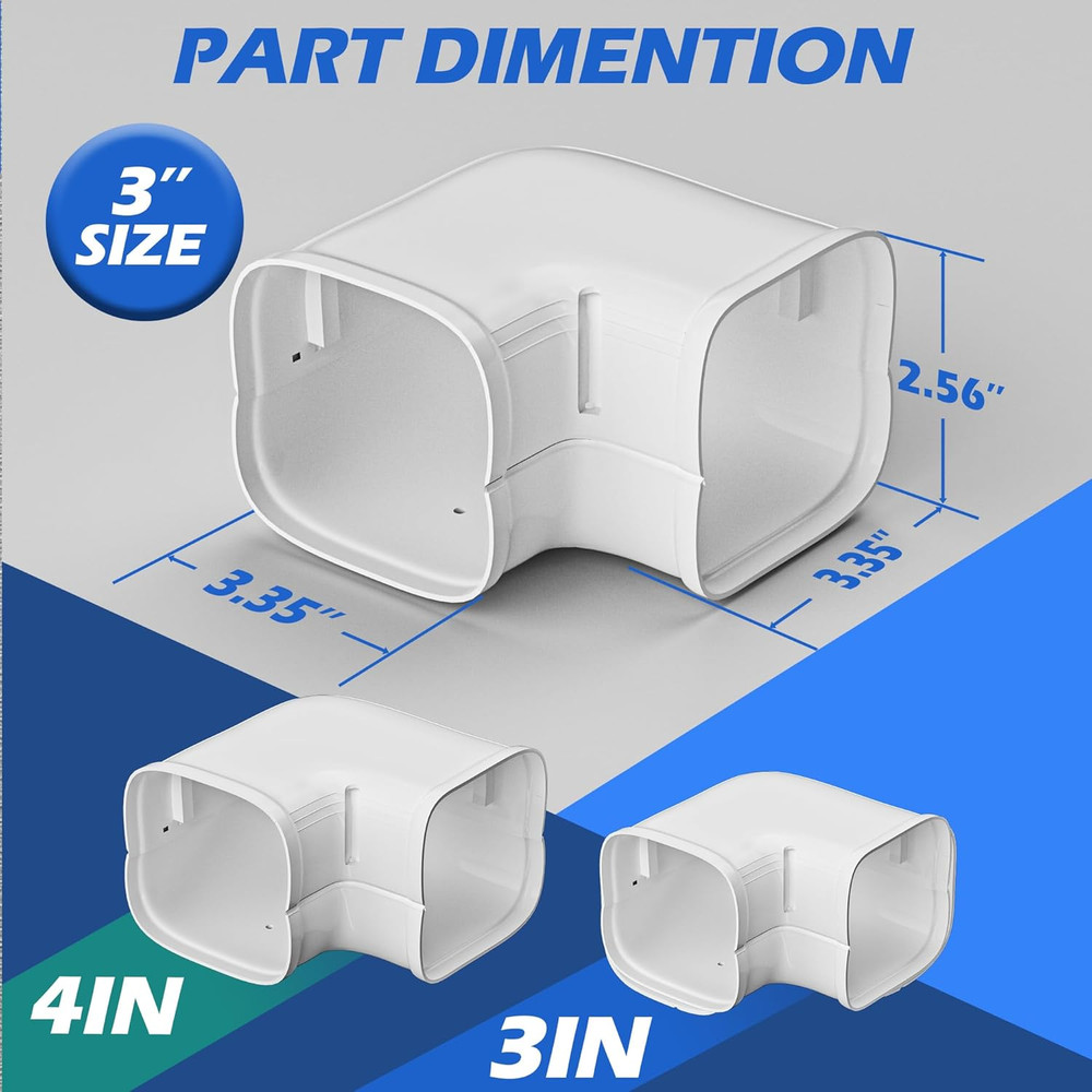 3" Width 90° Flat Elbow, Level Bend, Mini Split Line Cover Set Accessories for M