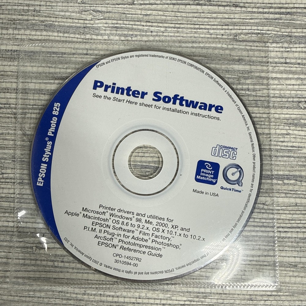 Epson Stylus Photo 825 Series BackUP Printer Software CD