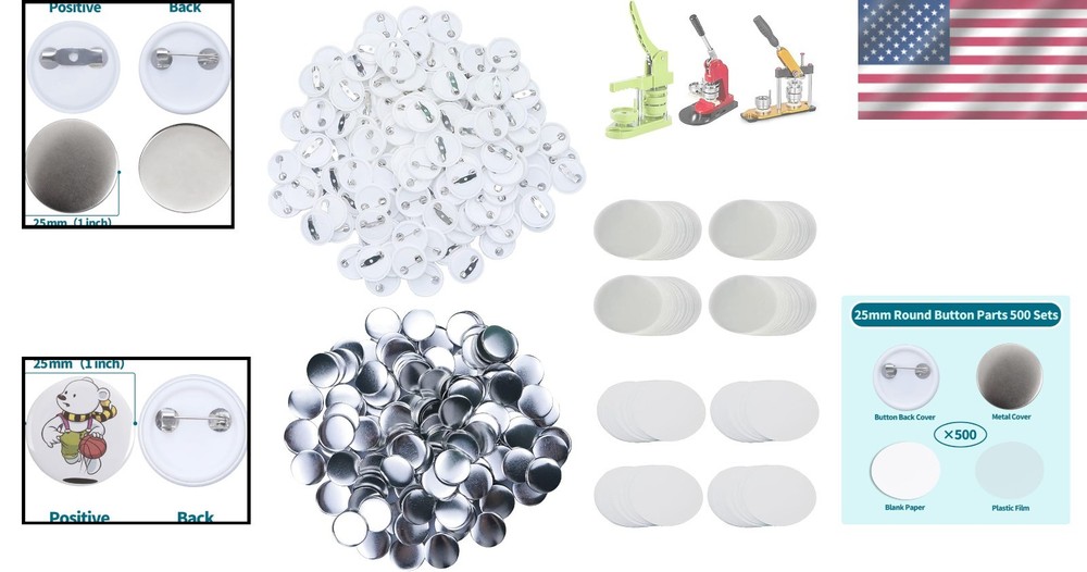Blank Pin Back Button Supplies 500pc