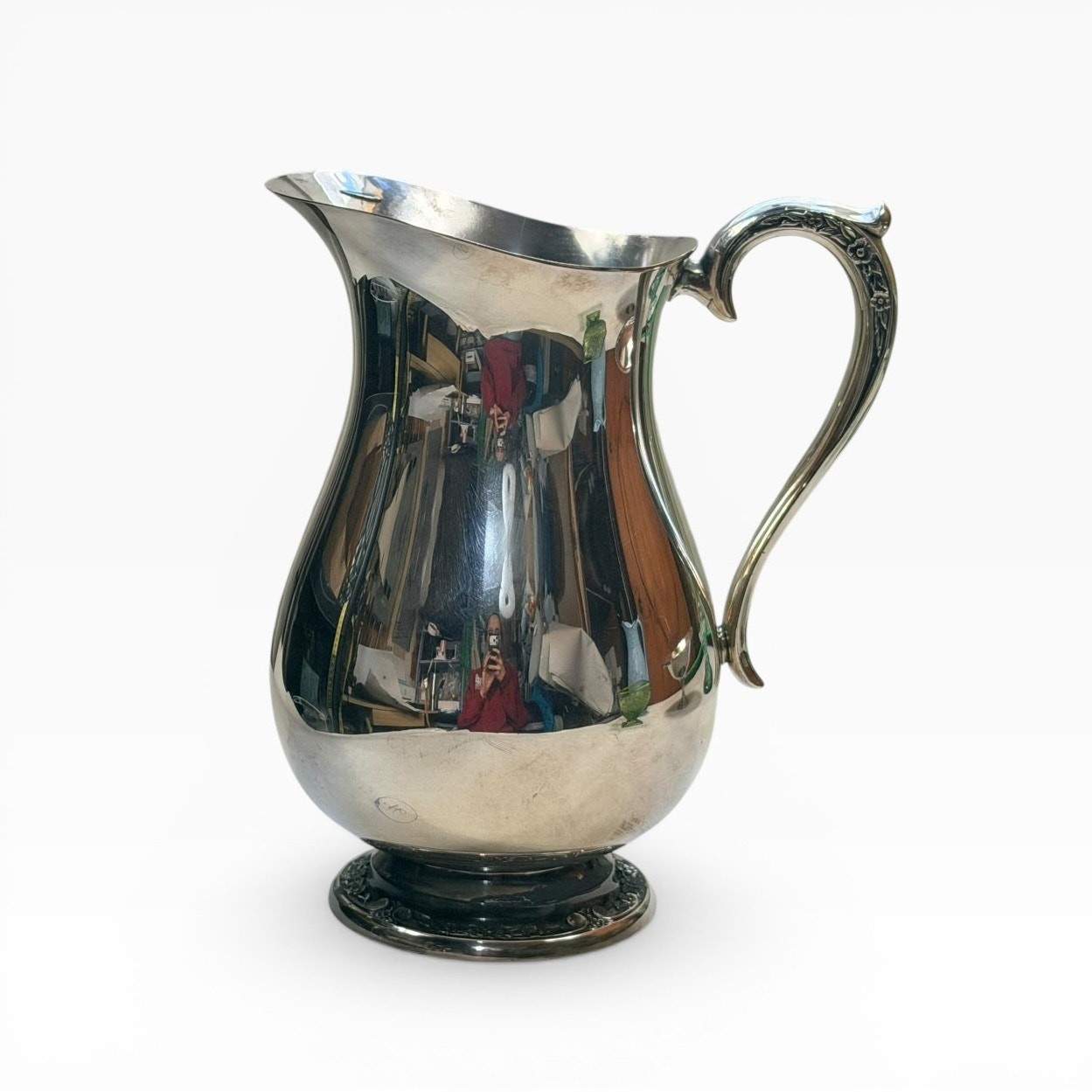 Antique Rogers Bro Silverplate Water Pitcher No 2317, Footed Floral Handle Jug