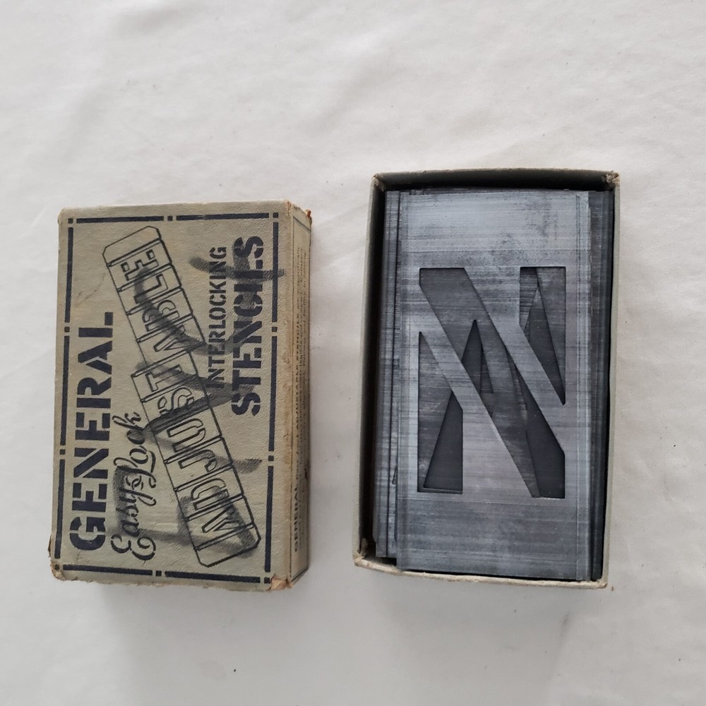 Vintage General Easy Lock Adjustable Interlocking Stencils Lot WITH BOX