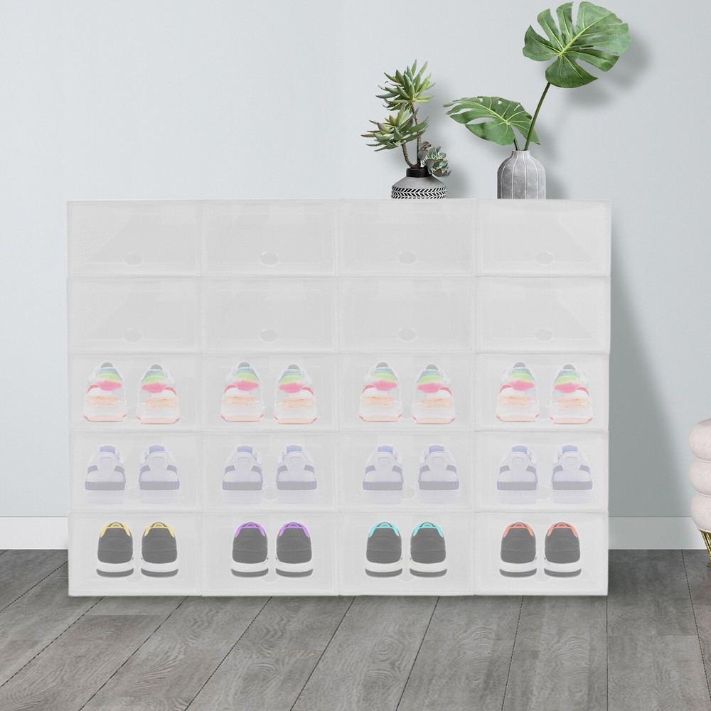Stackable Shoe Storage Box Durable Plastic Sneaker Display Case Organizer 20pcs