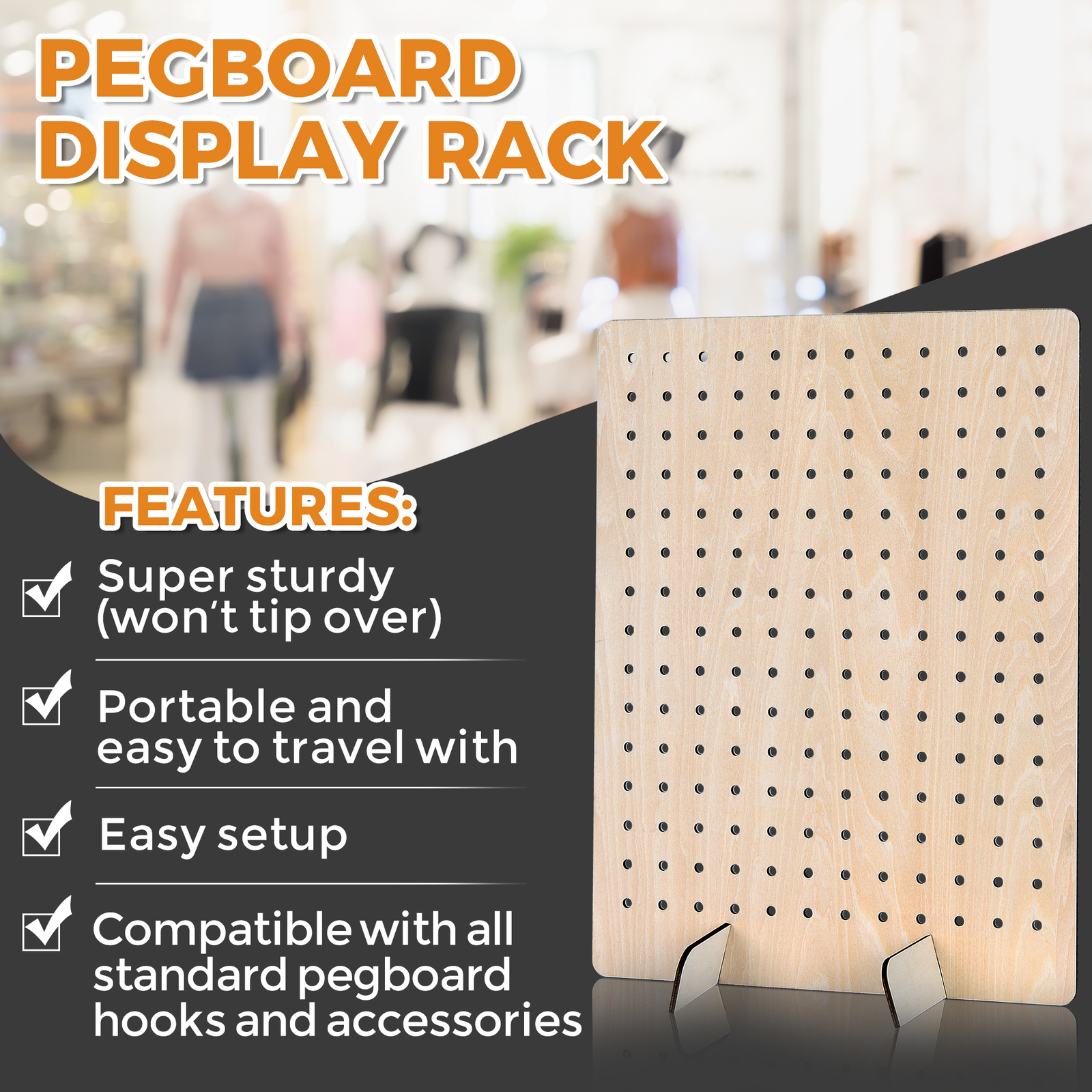 Wooden Pegboard Display Necklace Holder Stand Retail Display Rack, 17" x 13"