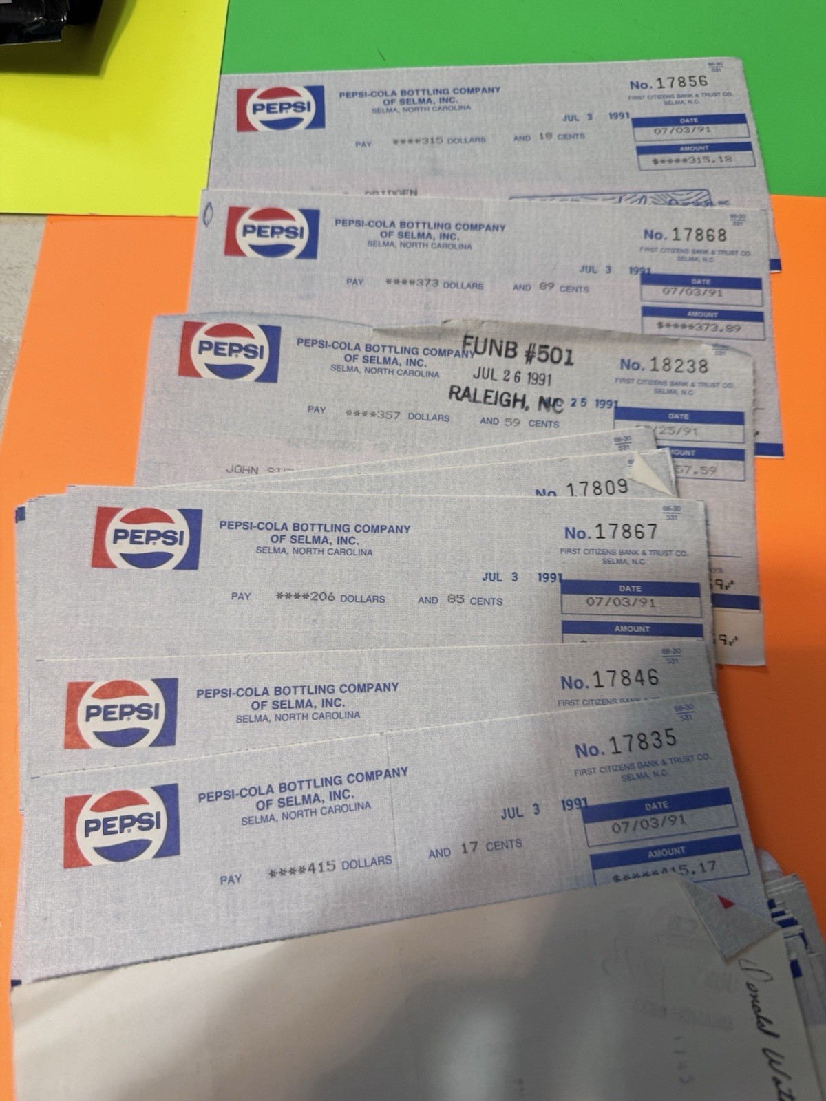 Lot Of 10 x Vintage Pepsi Cancelled Check Soda Ephemera America Scrapbook Craft