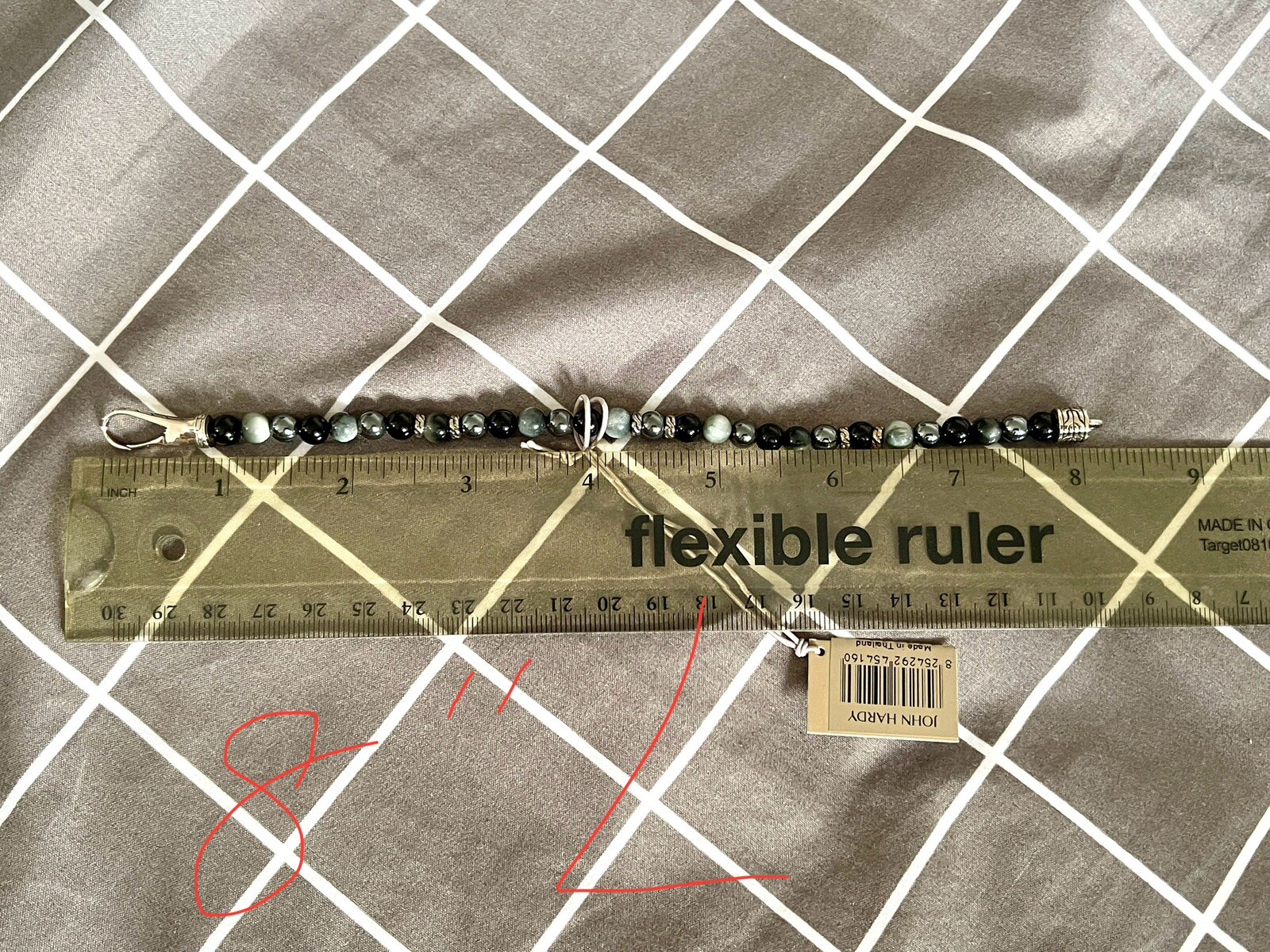 New John Hardy Men’s Sil Bracelet W/ 6mm Black Onyx, Eagle Eye & Hematite Beads