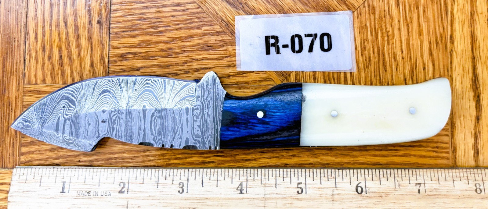 DAMASCUS STEEL SKINNING KNIFE-HARDWOOD and BONE HANDLE #R-070