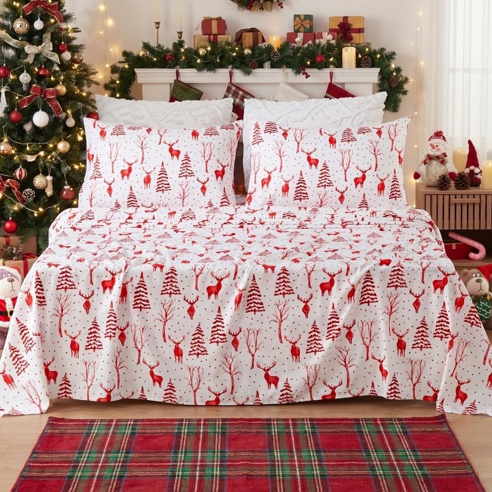 Christmas Sheets Queen, Soft Brushed Microfiber Bed Sheet Set, 16 Inches Deep...
