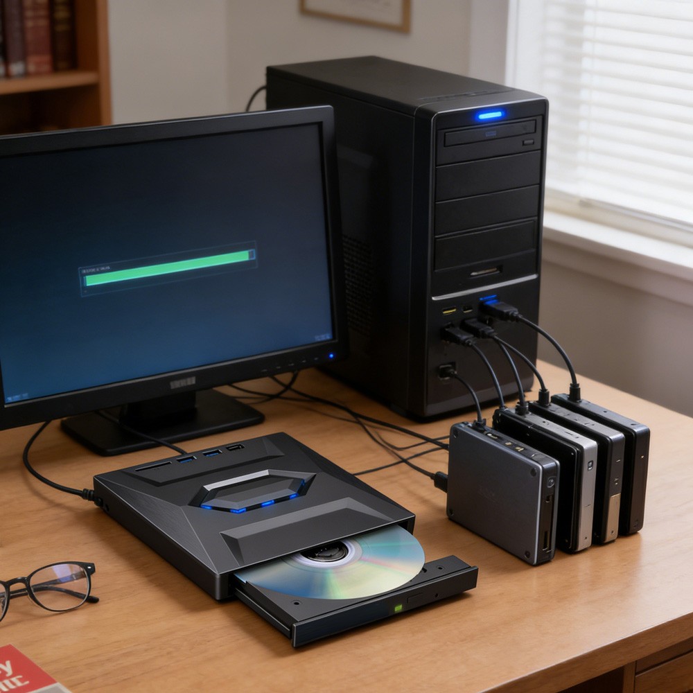 7 in 1 External CD DVD Drive USB 3.0 Writer Burner Player for PC Laptop Windows