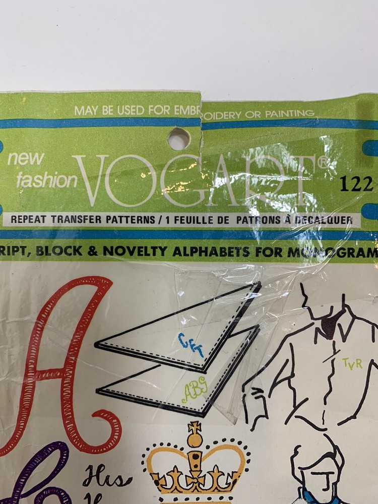 VTG Vogart 122 Repeat Transfer Pattern For Painting Or Embroidery-Script, Block