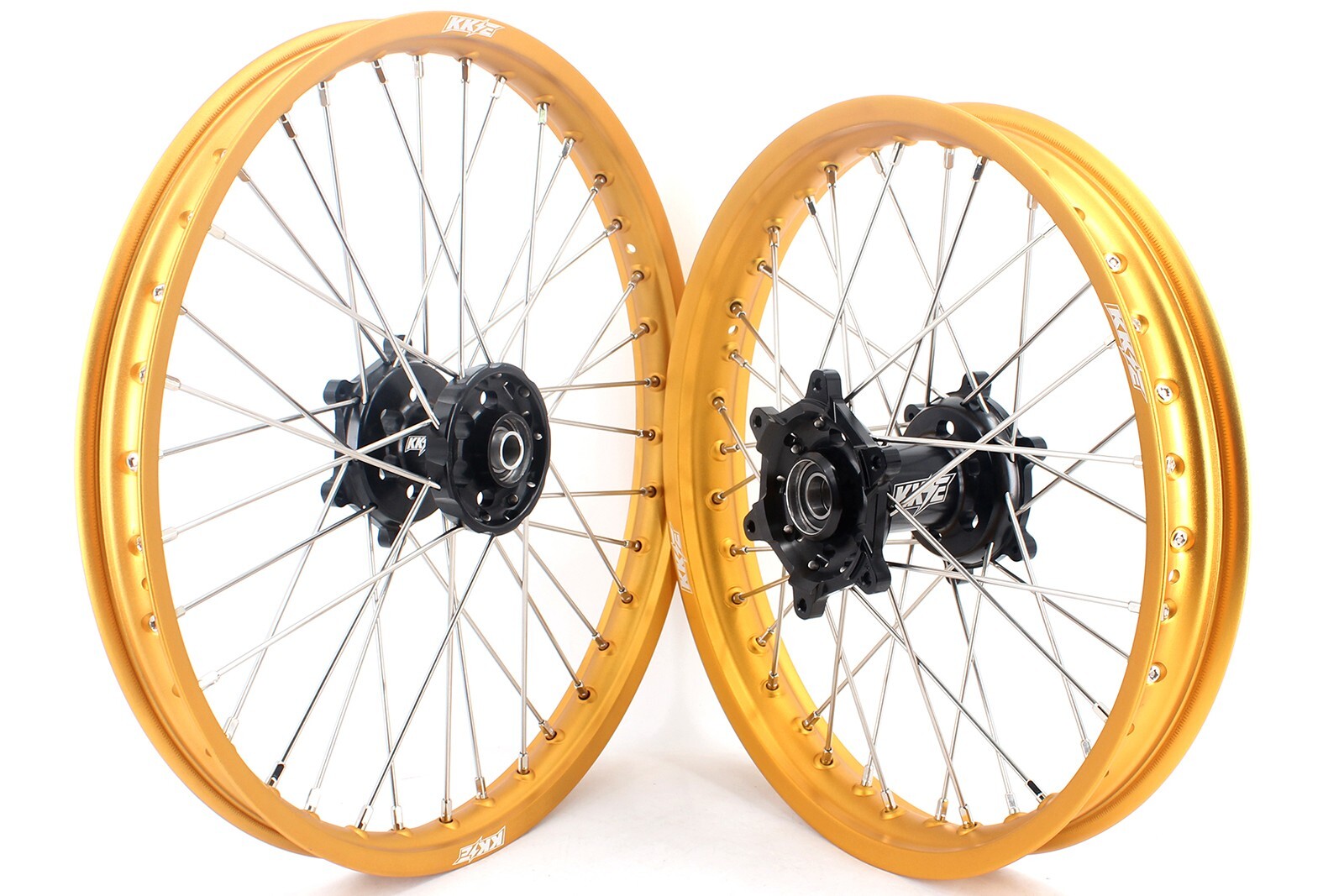 KKE 21/19 Wheels for Suzuki RM125 1996-2007 RM250 1996-2008 Gold Rims Black Hub