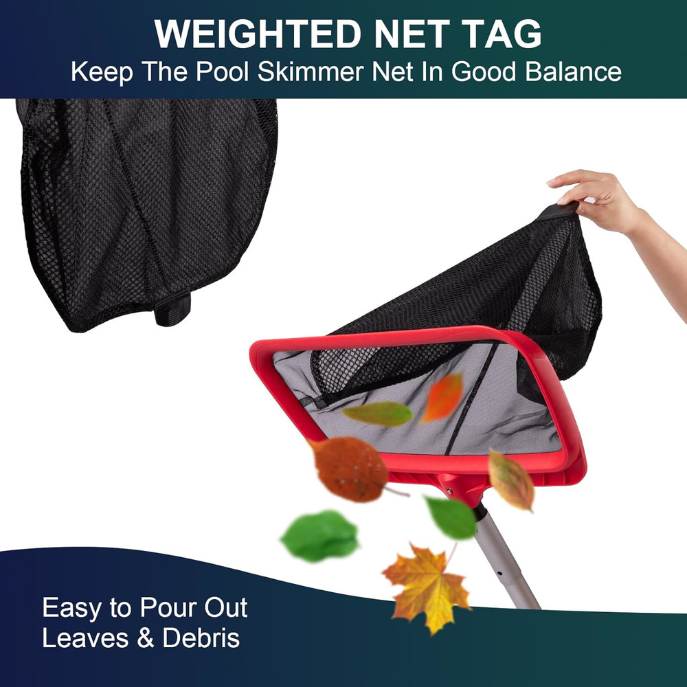 Pool Skimmer Net, Upgraded Pool Net Skimmer with Double-Layer Netting Bag, Pool