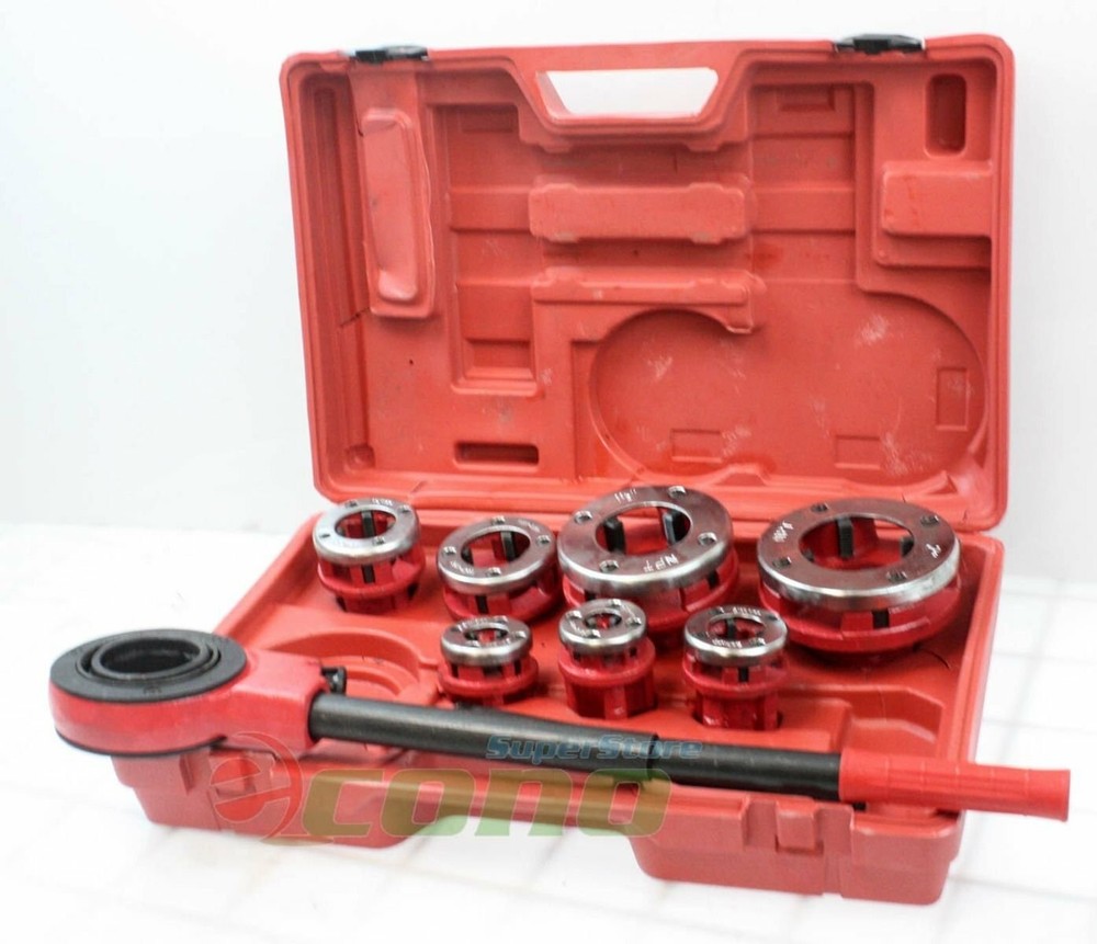 LARGE HAND DIE RATCHETING PIPE THREAD THREADER TOOL RATCHET THREADING KIT SET