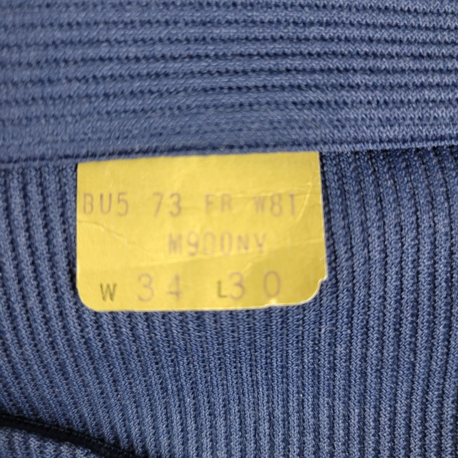 Mr Wrangler Knit Flare pants 34x30 navy blue stripe Dacron polyester 1971 USA