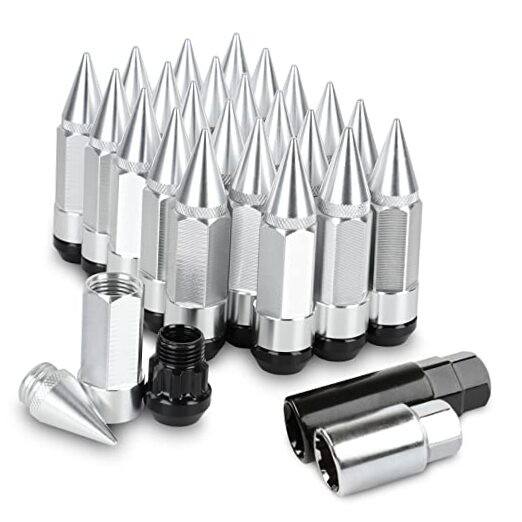 24Pcs Anti Theft Spikes Extended Tuner Wheel/Rims Lug Nut Silver