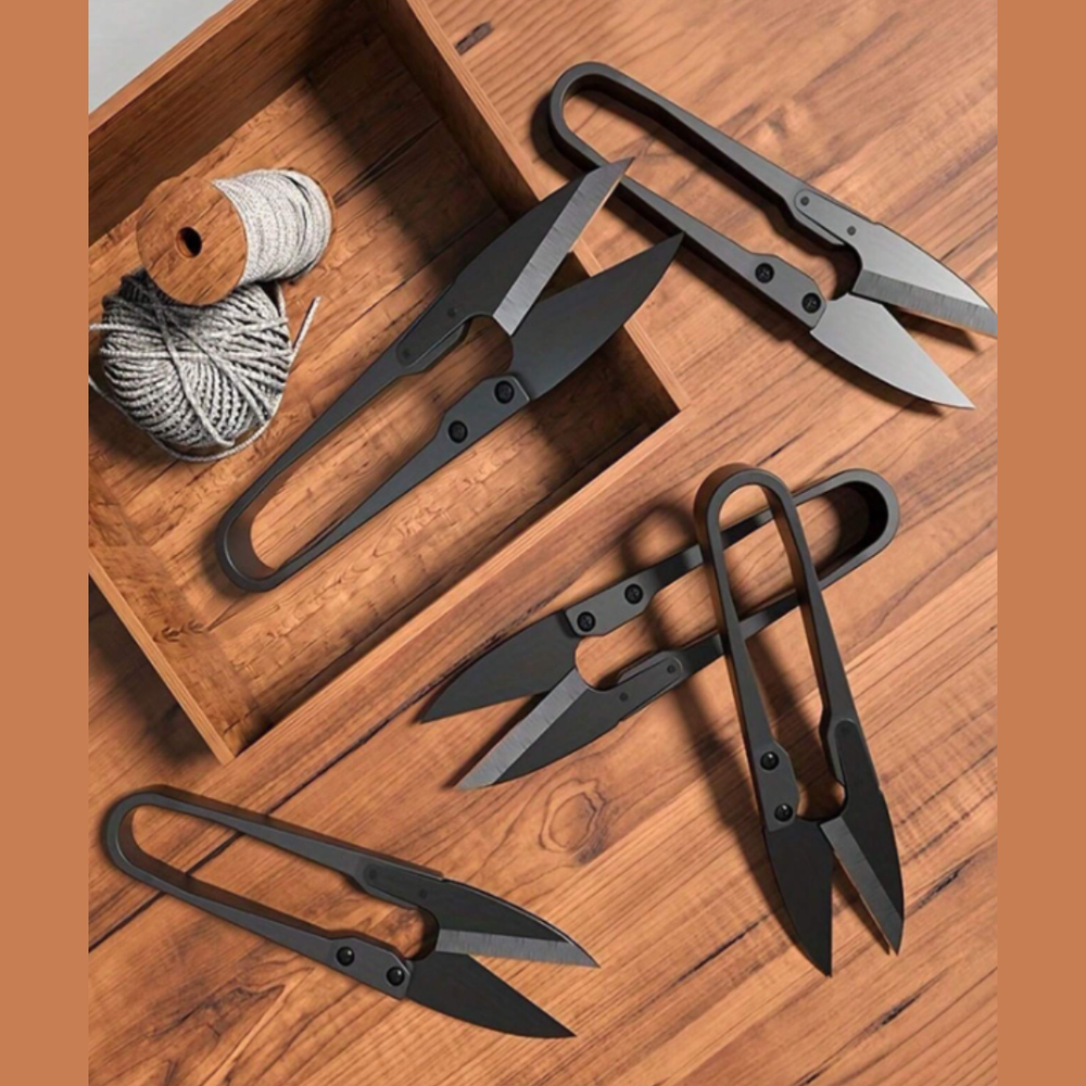 2pcs Scissors Needle & Thread U-Shaped Black Yarn Small Cutting Thread 4"Scissor