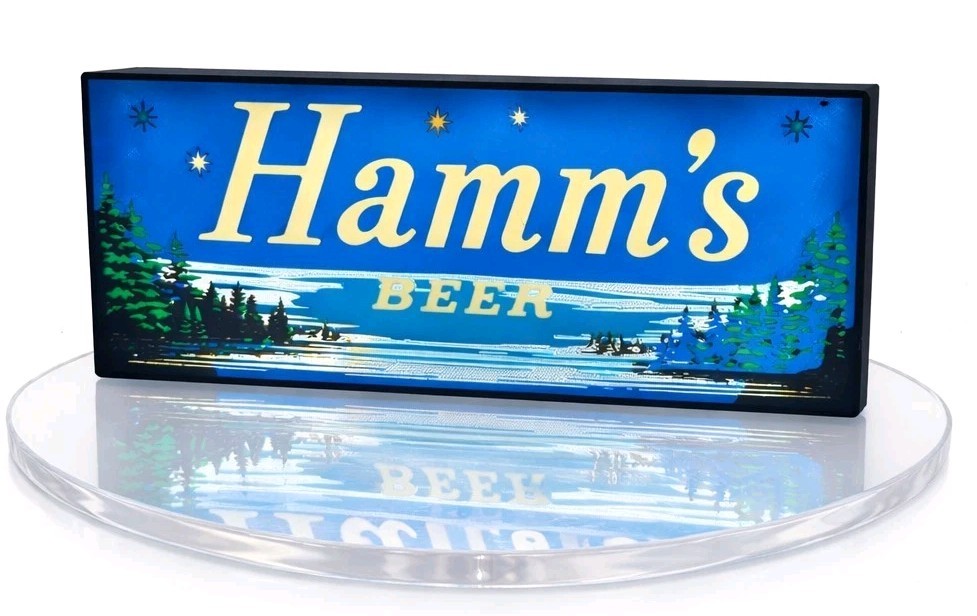Hamms Beer Lake MCM Stars 3D Printed LED Light-Up Sign 9" Decor Lamp