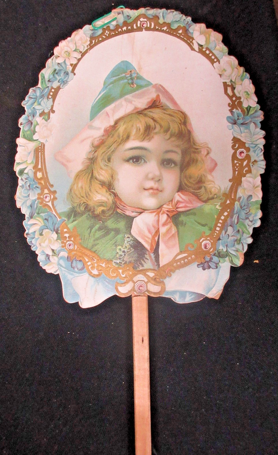 Antique Die Cut Advertising Hand Fan HERSEYS BOSTON BOOT SHOE STORE AUGUSTA ME.