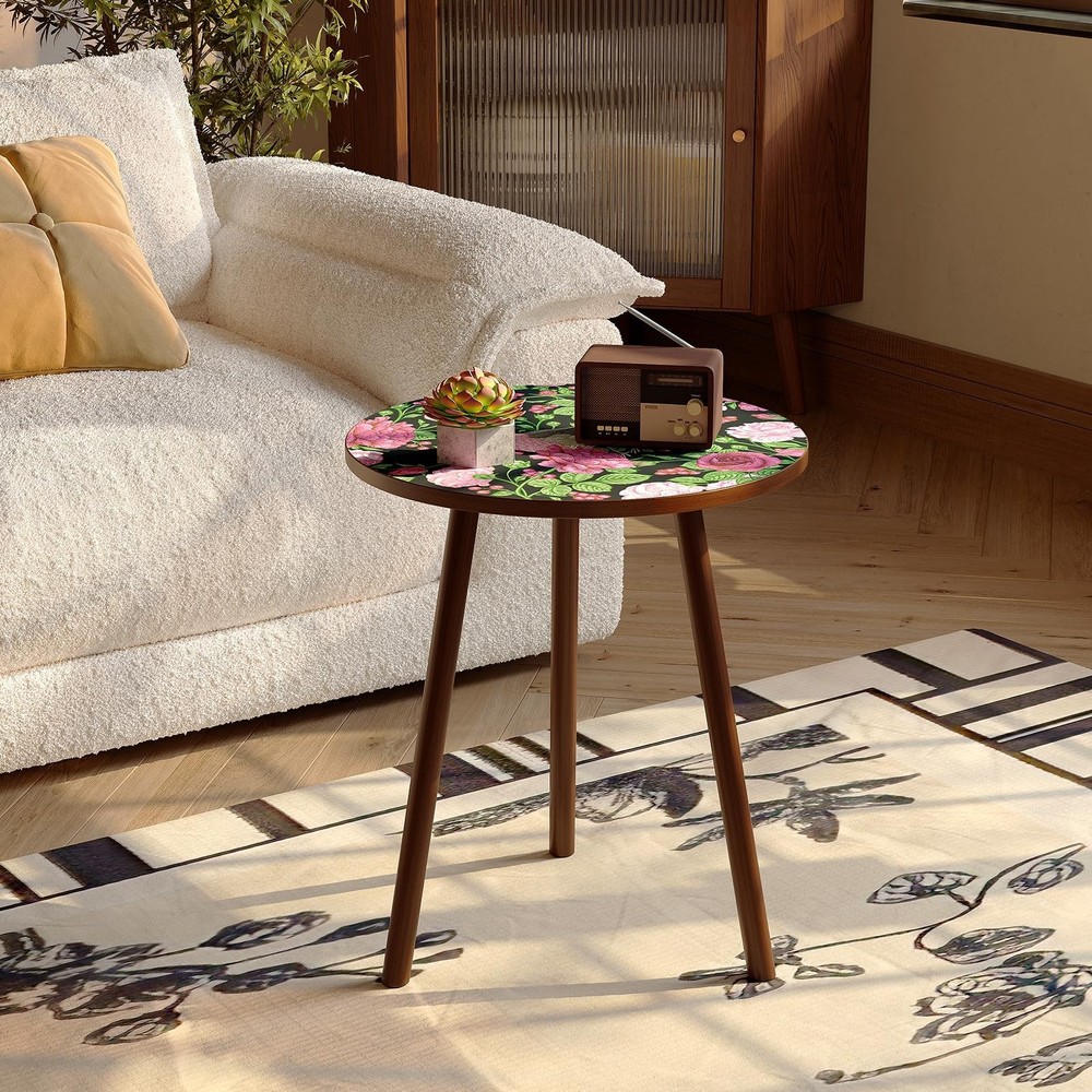 Round Side Table,Mid Century Modern End Table for Couch Bedside,Easy Assembly...