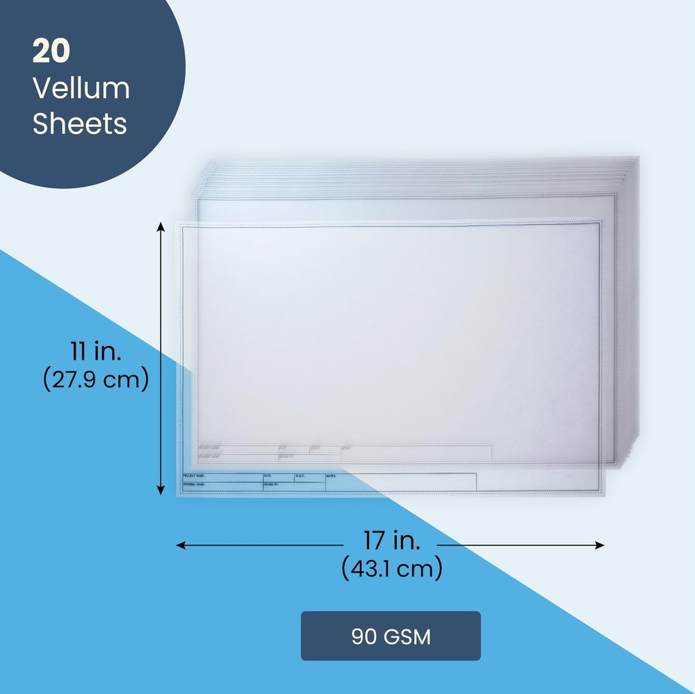 11x17 Translucent Vellum Drafting Sheets with Title Block 20 Pack