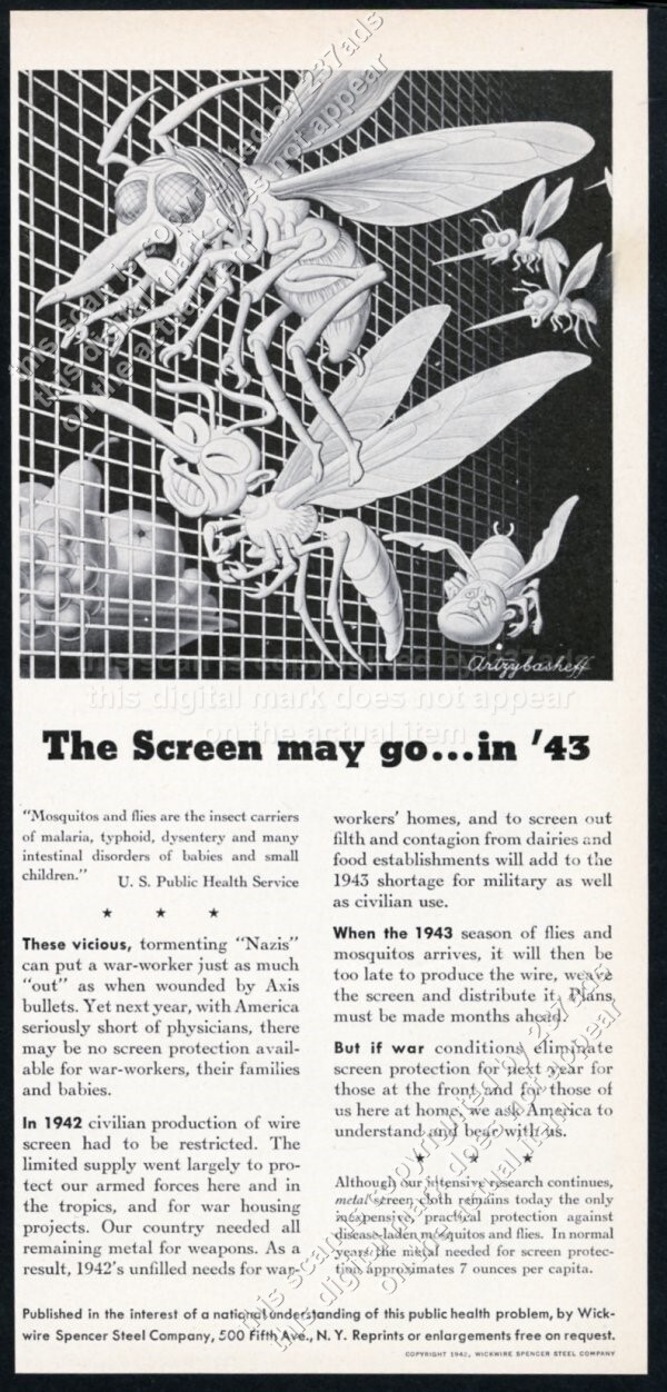 1942 Hitler Tojo insect caricatures art Wickwire Spencer Steel vintage print ad