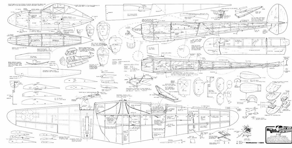 Lockheed P38 Lightning 52" Scale RC Model AIrplane Printed Plans