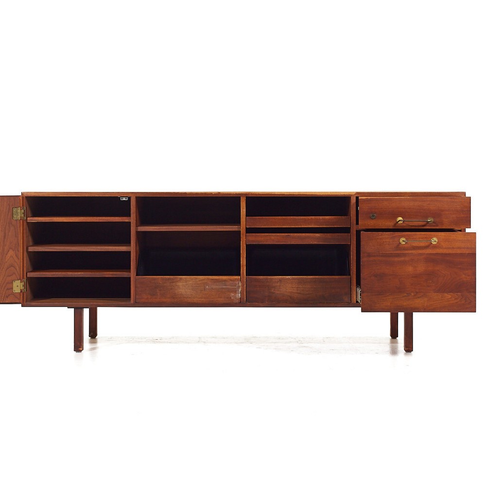 Jens Risom Mid Century Walnut and Brass Credenza