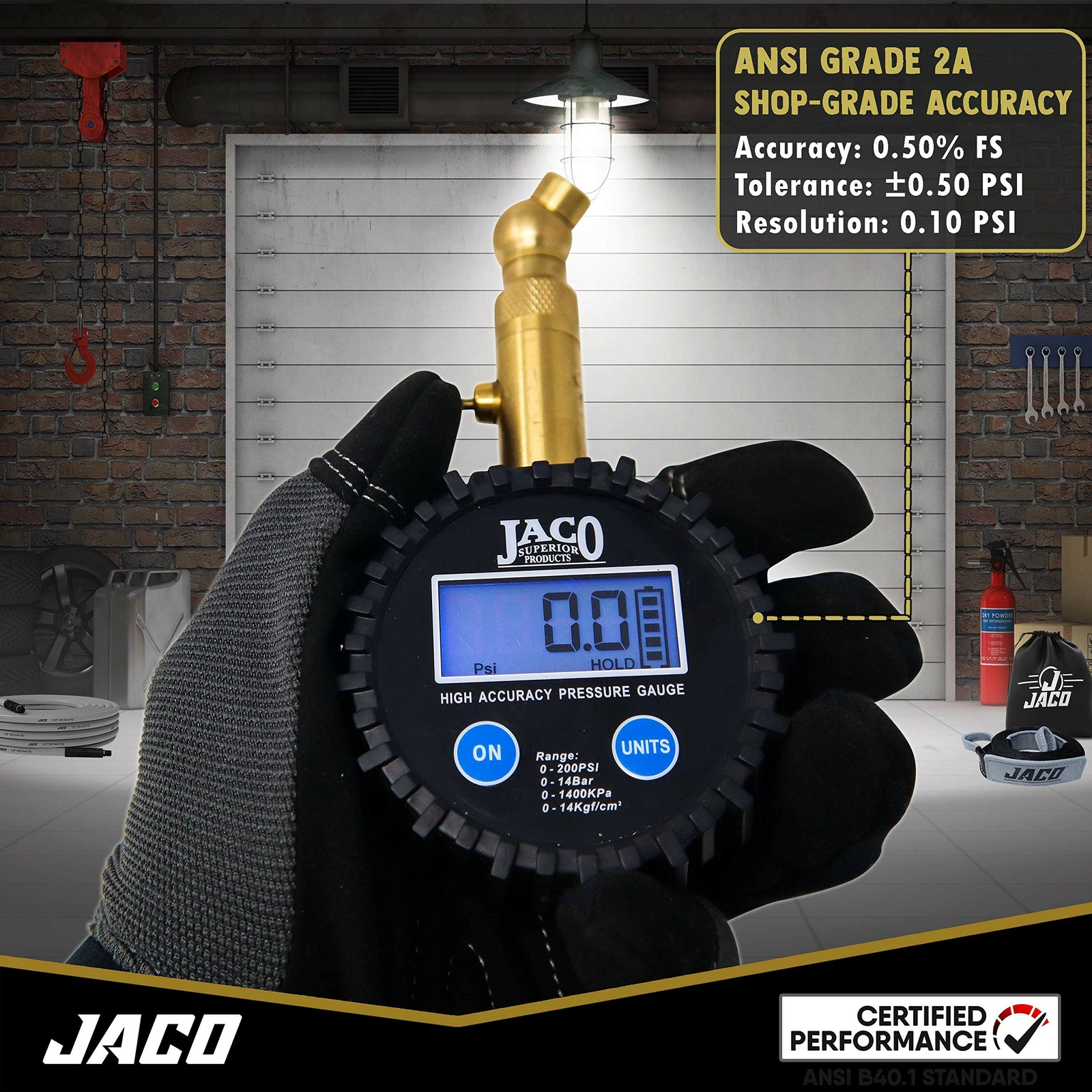 JACO Elite Digital Tire Pressure Gauge - Professional Accuracy - 100 PSI