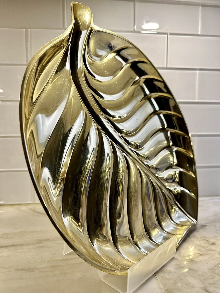 Solid Brass Leaf Tray #B1005 International Giftware- Mid-Century Modern 15x13”