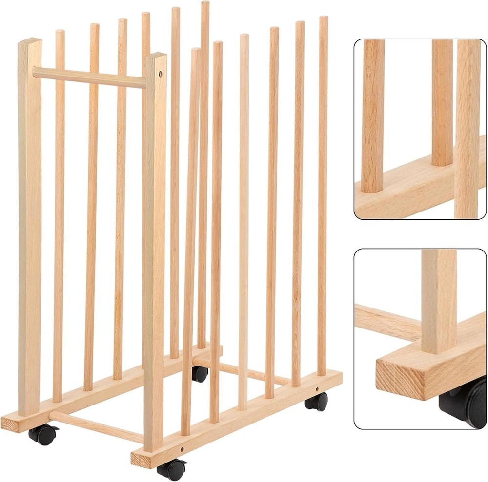 Large Art Drying Rack with Four Caster Wheels and Handle - Solid Wooden Canva...