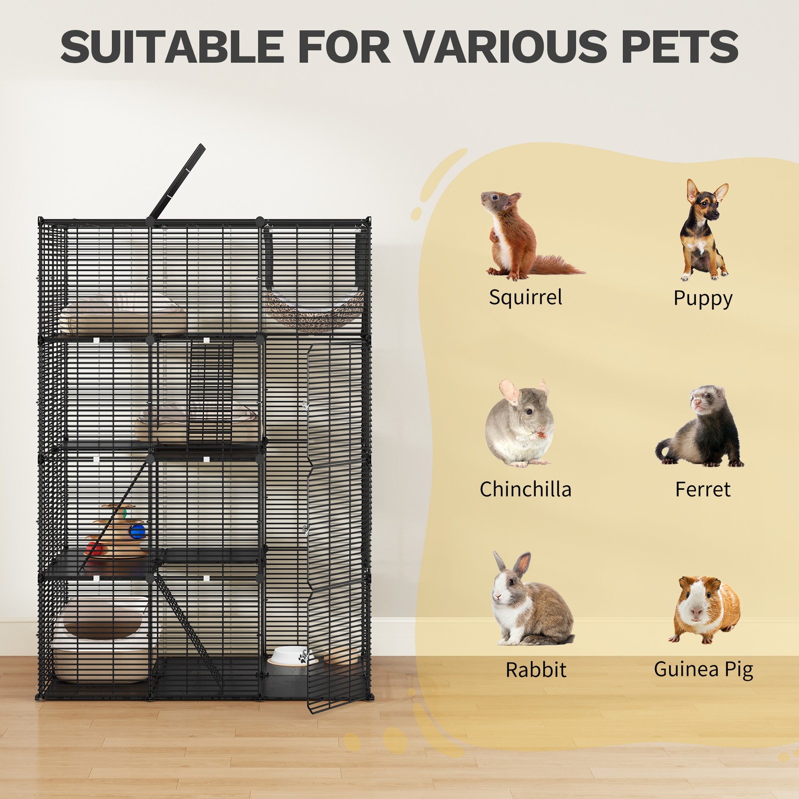 41x55" Black 4 Tier Ferret Cage Free Hammock Metal Rabbit Hutch Cat Catio