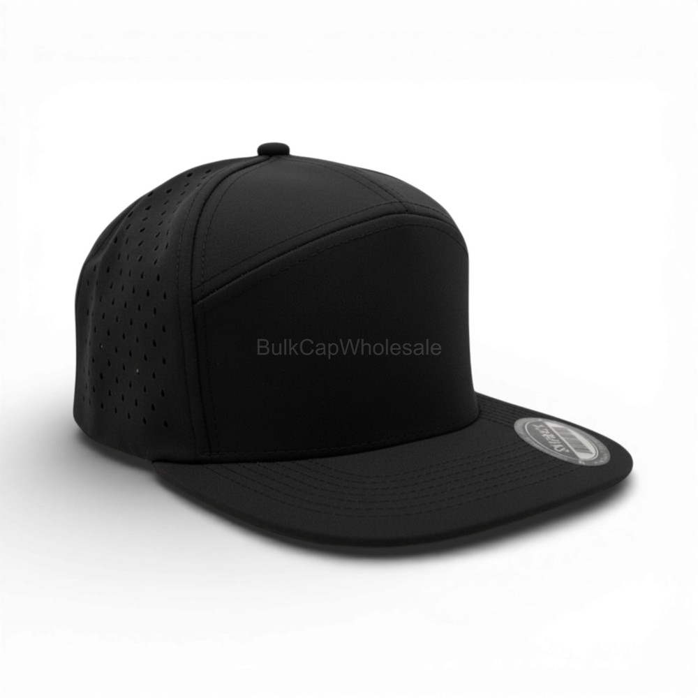 Men's Snapback Hat Laser Vented 7 Panel Flat Brim Baseball Cap Adjustable