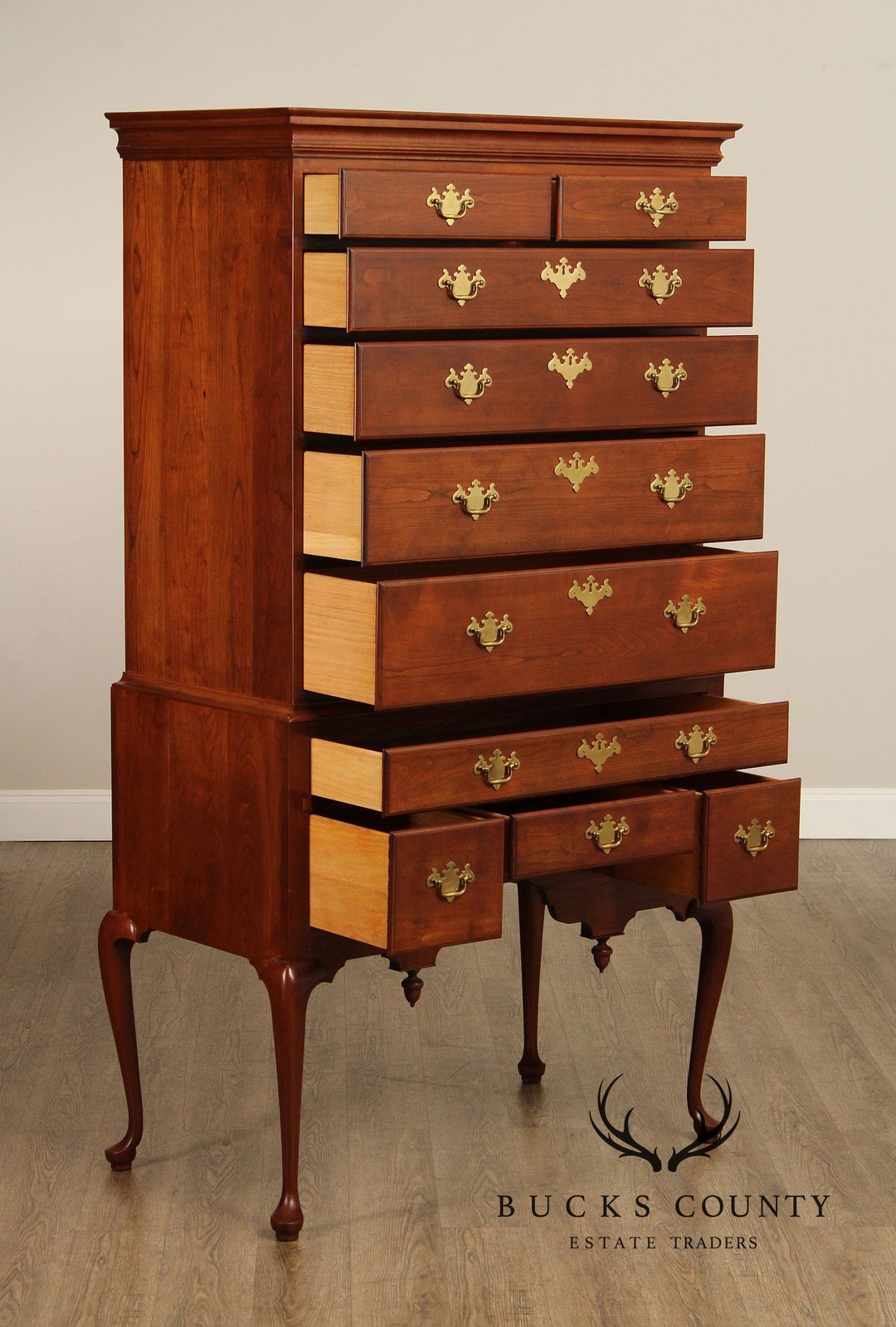 Custom Crafted Queen Anne Style Cherry Highboy Chest