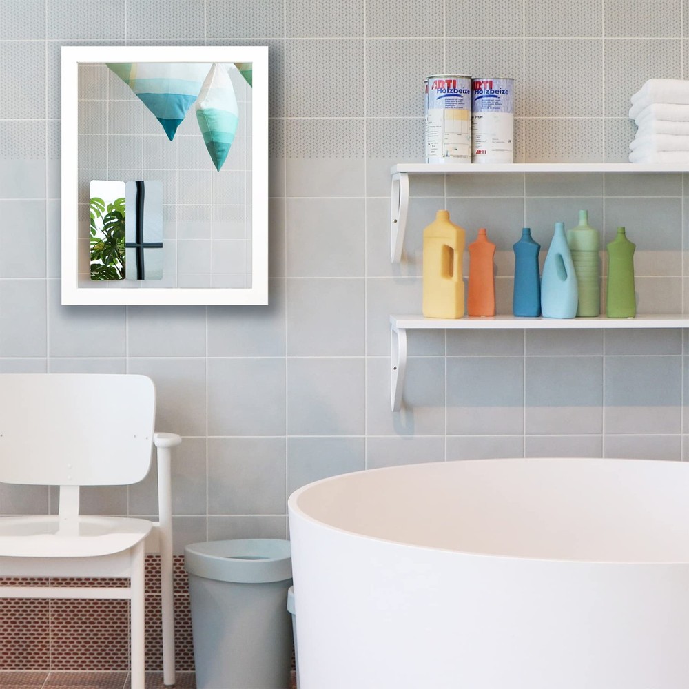 Rectangular Wall Mirror White Bathroom Mirror 16" x 20" Wall Mirror for Entry...