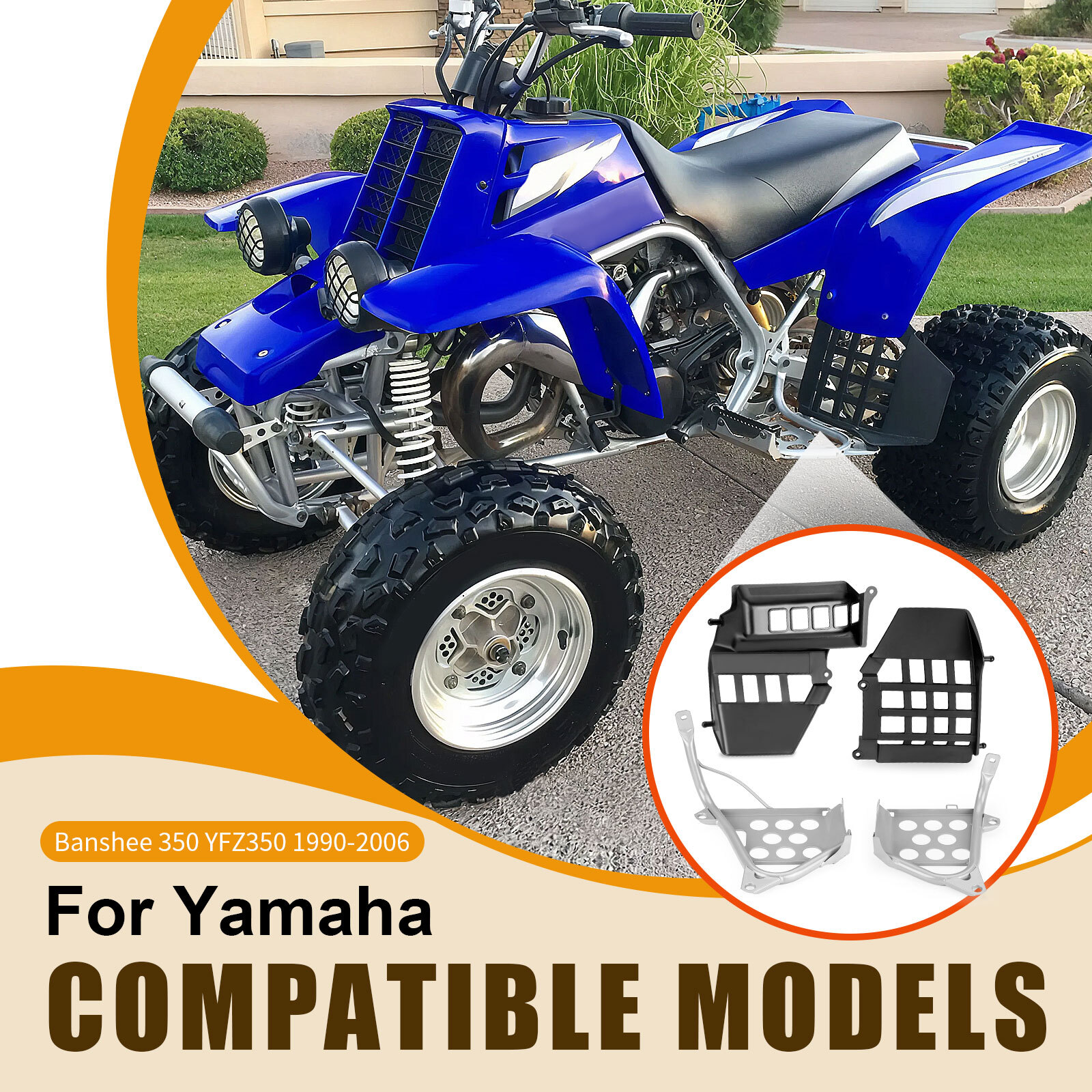 Left Right Heel Guards Guard Foot Rest & Nerf Bars For Yamaha Banshee 350 90-06