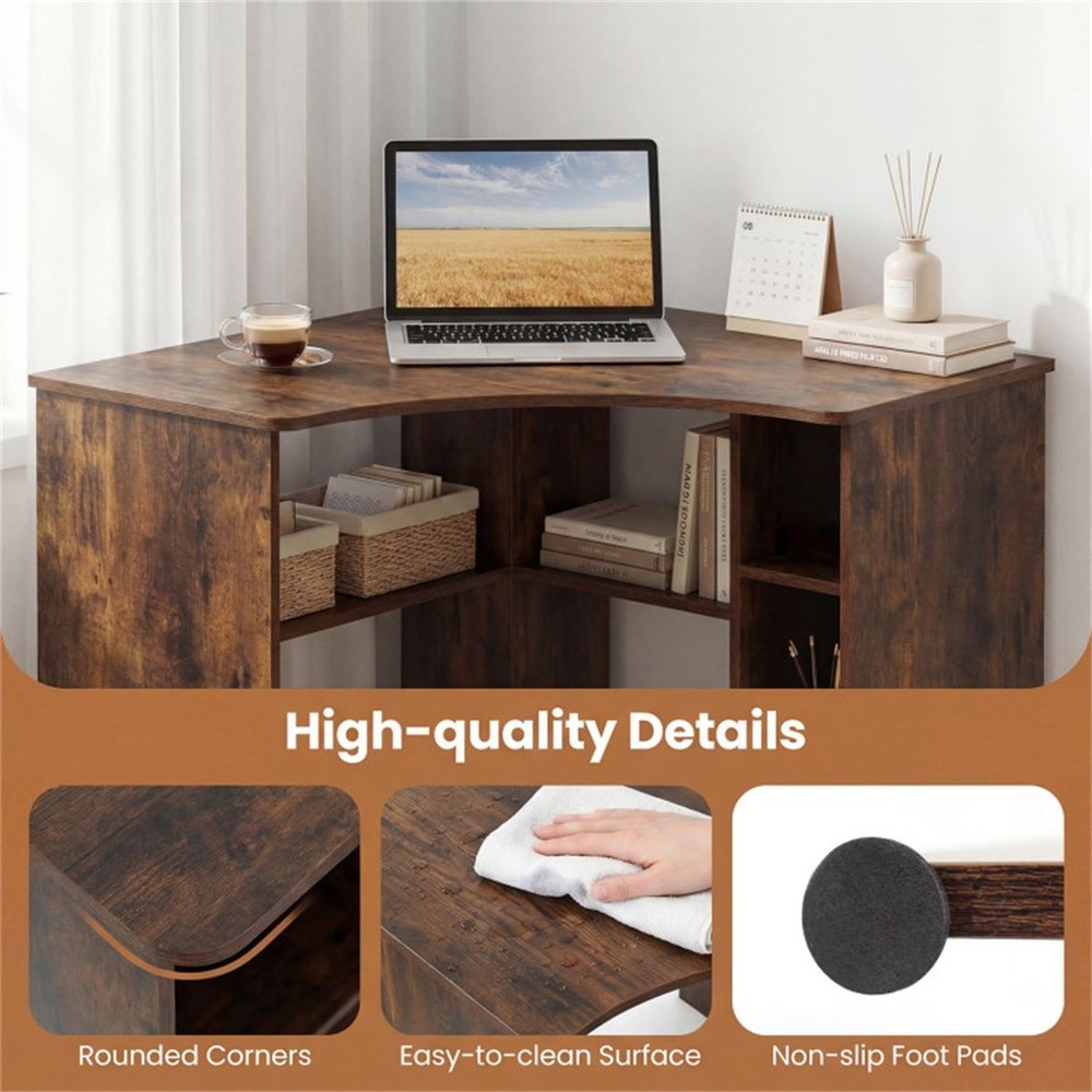 L-Shaped Corner Computer Desk 90° Triangle Home Office Desk with Adjustable