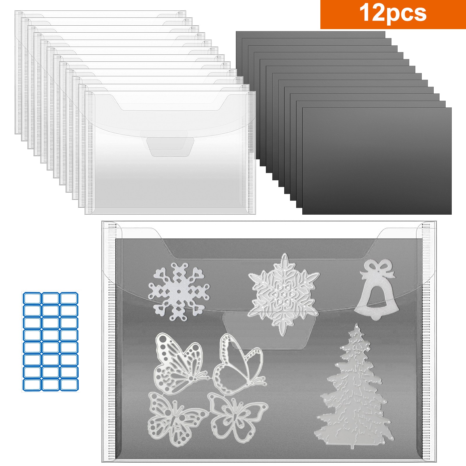 20x Stamp and Die Storage Set PVC Bags with Magnetic Sheets for DIY Scrapbooking