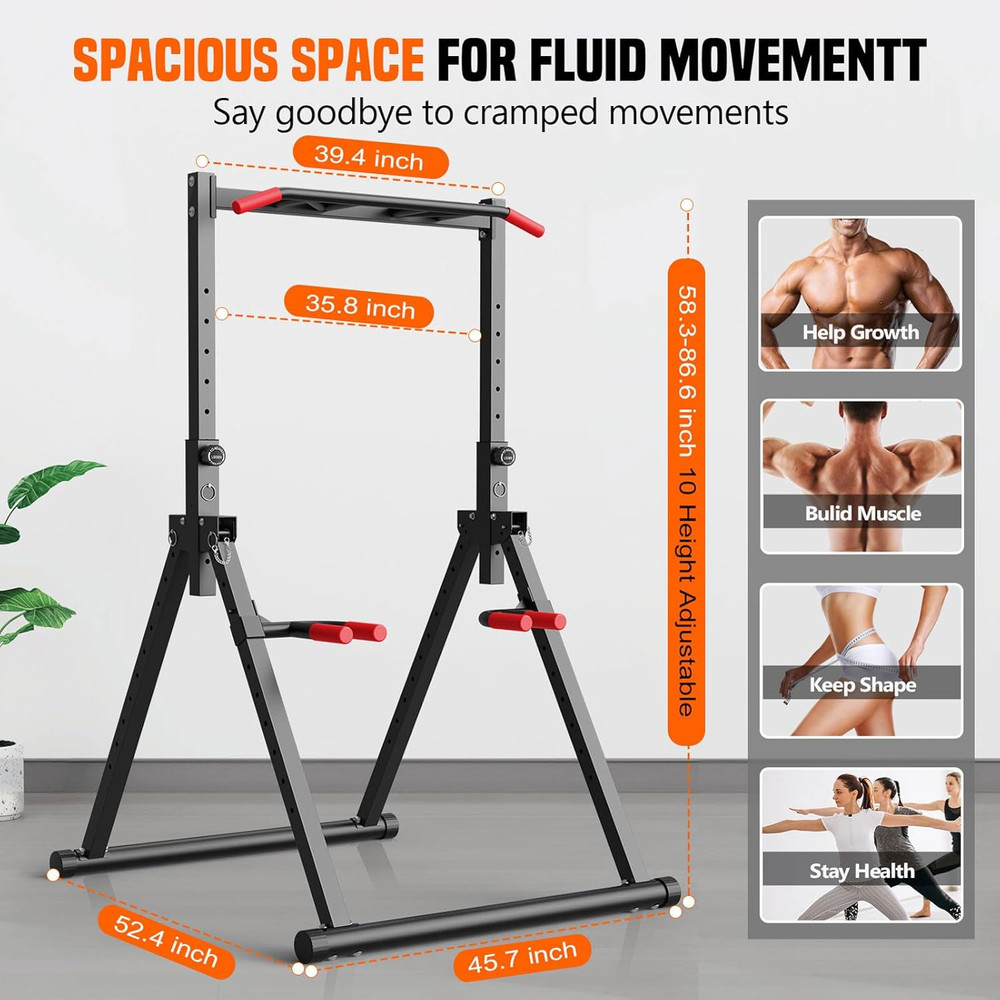 Foldable Power Tower Dip Station for Pull Ups, Dips & Push Ups, Upgraded Free St