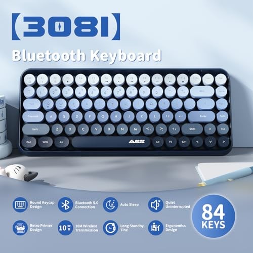 308i Wirelesstooth Keyboard, Retro Typewriter Design with Gradient Blue