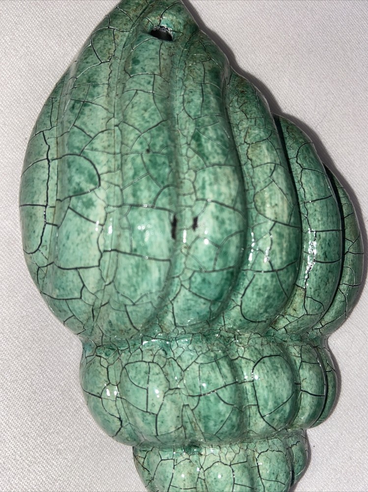 Enameled Cast Iron Robe Hook Green Sea Shell Shape 8”