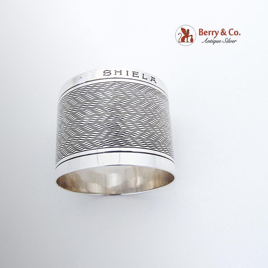 English Napkin Ring Wavy Pattern Sterling Silver Birmingham 1908