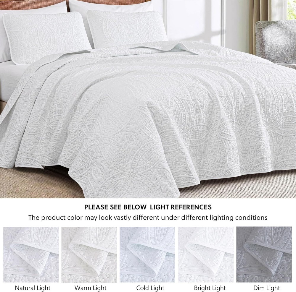 Austin Oversized Bedspread Set - 3-Piece King in Soft White Medallion Pattern