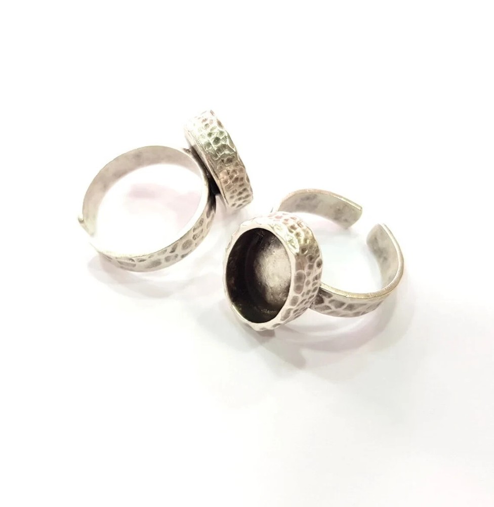 Hammered Ring Blank Setting Base Bezel inlay Backs Cabochon Antique Silver
