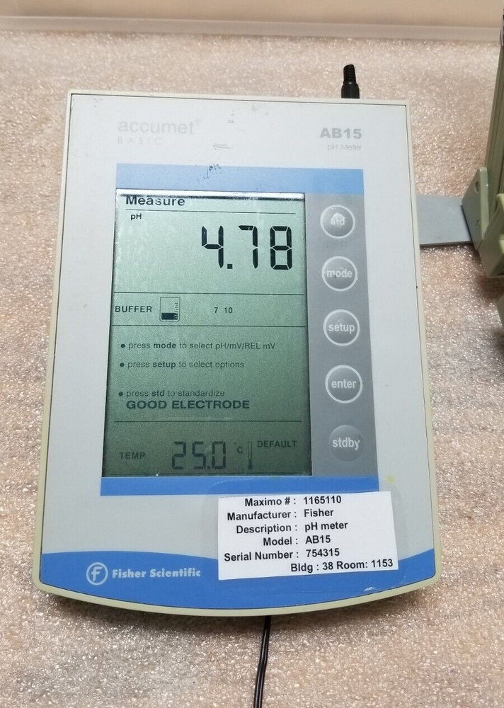 Fisher Accumet Basic AB15 pH Meter with Power Adapter Adapter