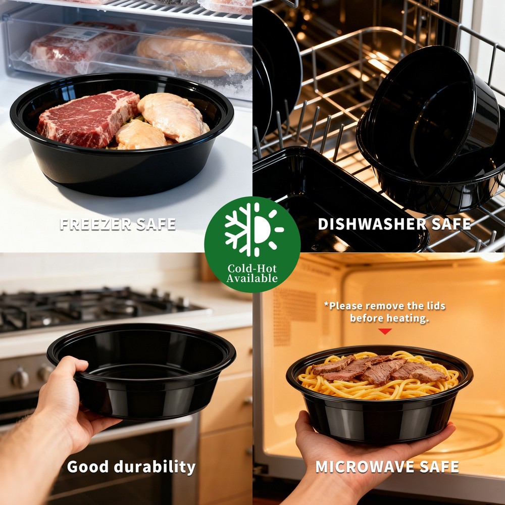 16oz Stackable Black Containers Leakproof for Takeout/Meal Prep