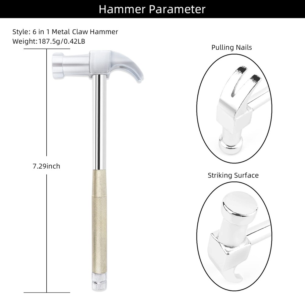 6 in 1 Hammer & Screwdriver Tool Multitool Set Claw Hammer with AntiR...
