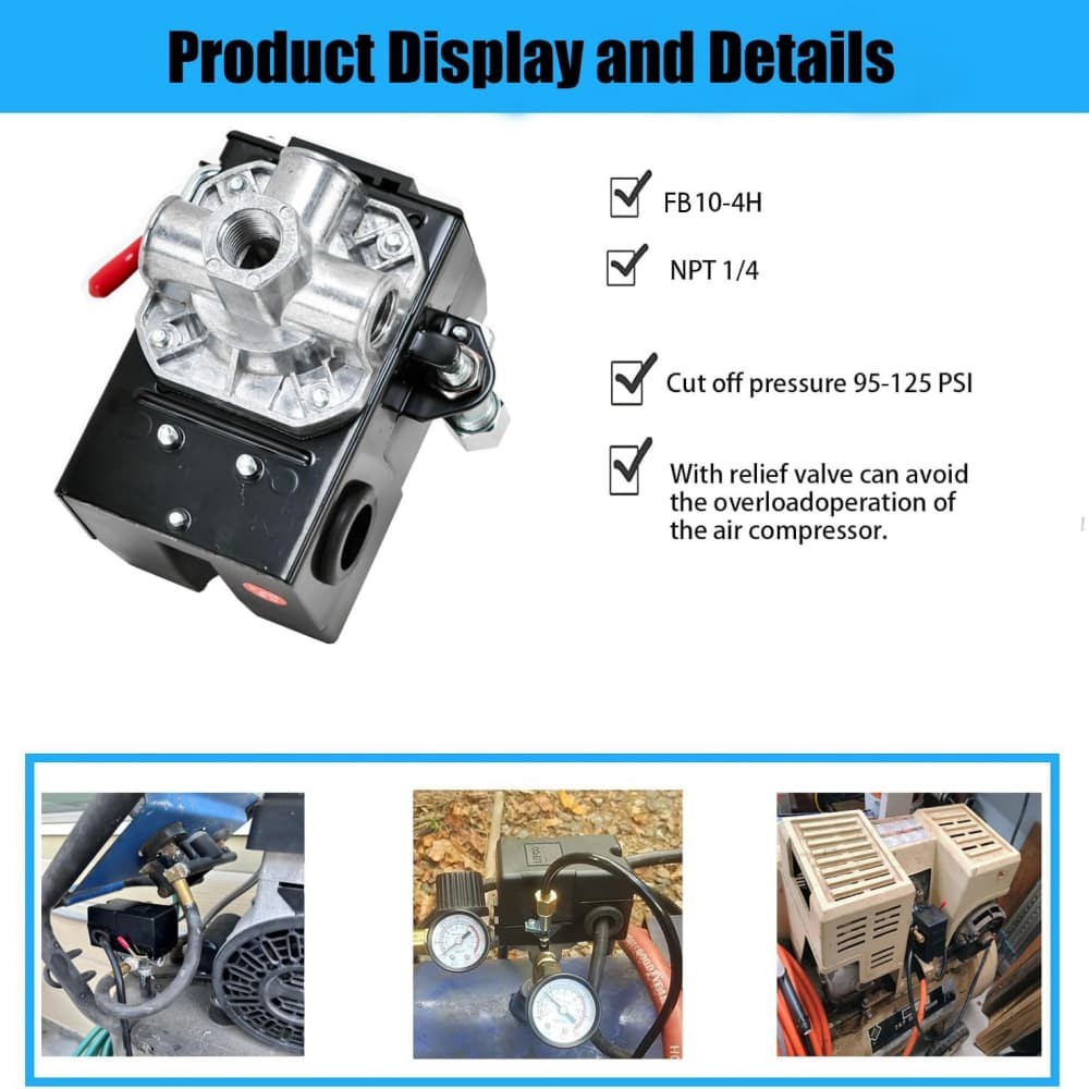 Universal 4 Port Air Compressor Pressure Switch Replacement Control NPT1/4