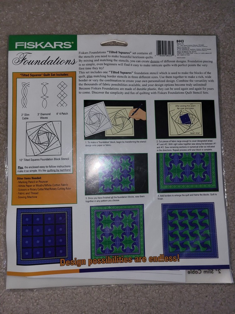 Fiskars Foundations Tilted Squares #8443 Complete Quilt Stencil Set