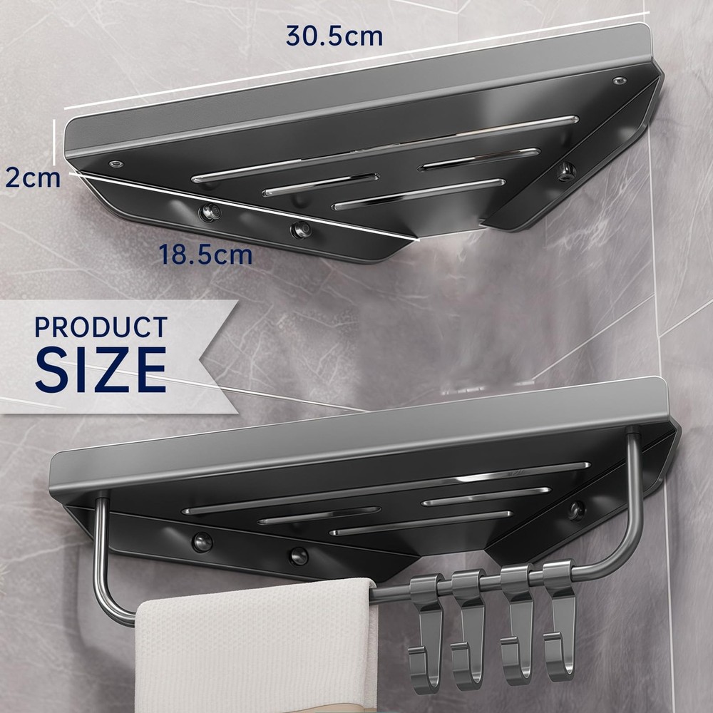 Shower Corner Shelf,2 Layer Bathroom Corner Shower Caddies with 4 Hooks, Rust...