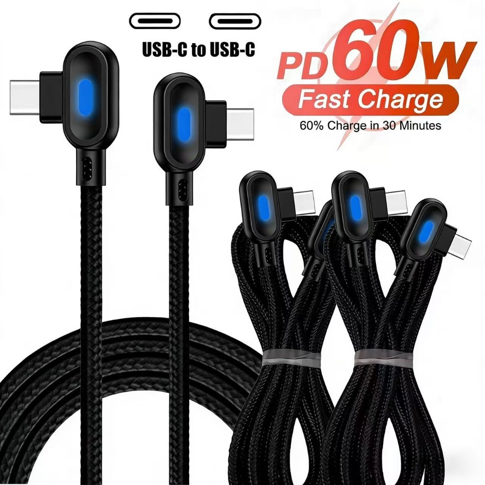 3 PACK 90 Degree Right Angle USB C to USB Type C Cable PD 60W Fast Charging Cord